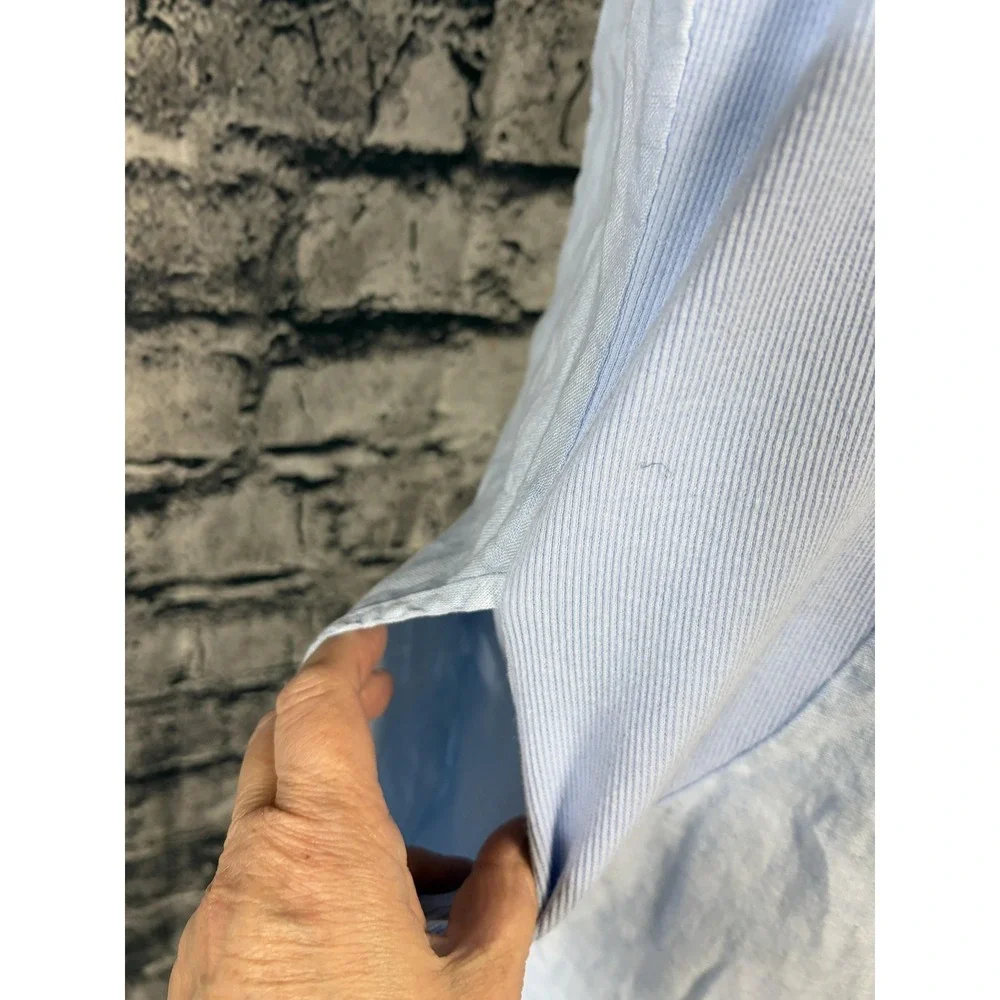 100% Lino Dress Womens Large Blue Embroidered Linen Boho Shift Pockets Italy - Picture 4 of 14